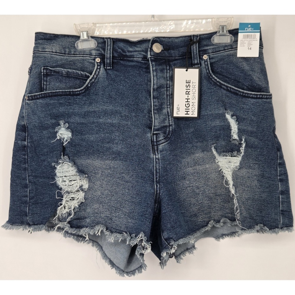 NEW Rue 21 Womens High Rise Distressed Button Fly Blue Denim Shorts Size 14 NWT